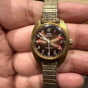 Works VTG 1975‎ Bulova Caravelle 24mm Red/brown Dial Manual Wind N5 Ladies Watch